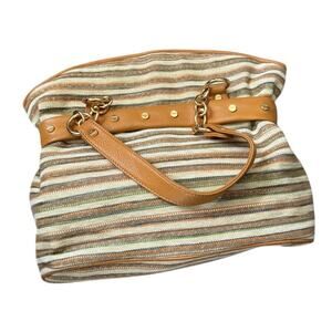 Bodhi Tan Brown‎ Striped Hand Bag Purse Leather Accents